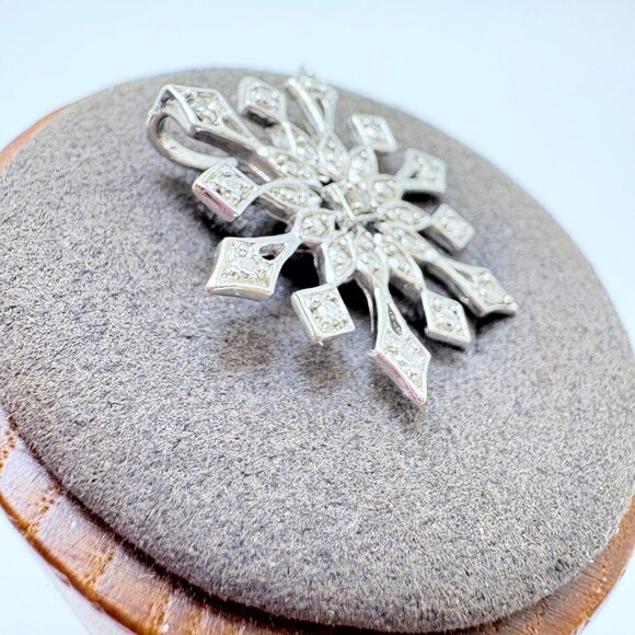 VTG Sterling Silver 925 Illusion Stone Snowflake Pendant Size 0.75" Length - Picture 3 of 10